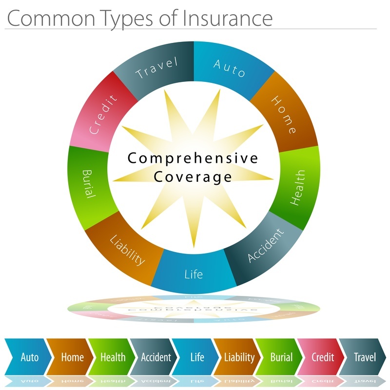 Shows different types of insurance including life, auto, homeowners, liability, burial and more